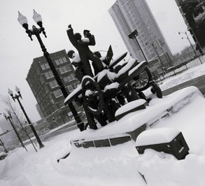 Haymarket Riot Memorial in the snow